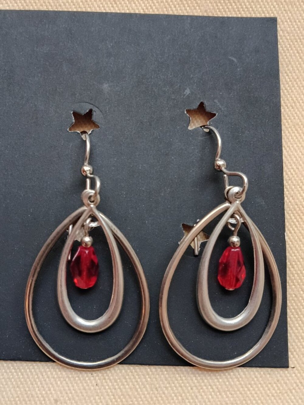 Red Jeweled Teardrop Earrings